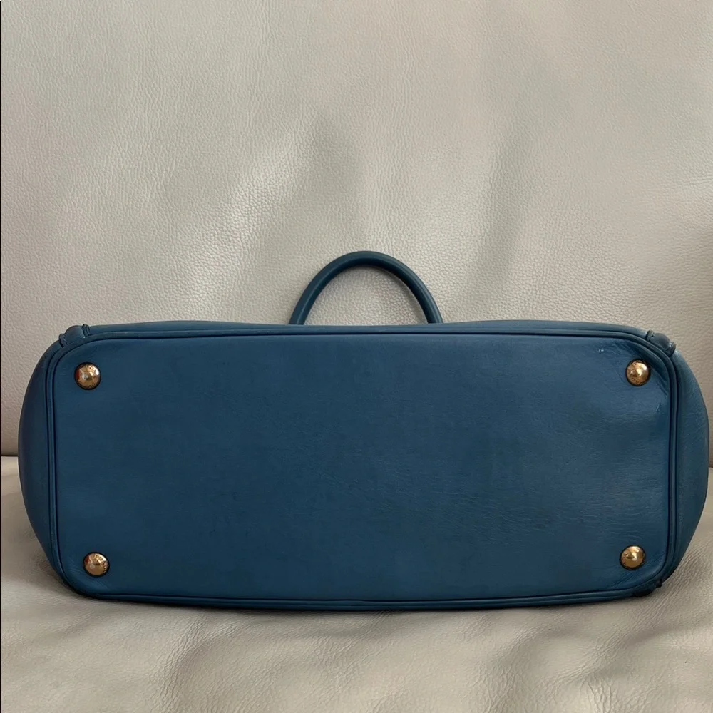 Prada Blue All Leather Satchel with Gold Hardware - Picture 12 of 12
